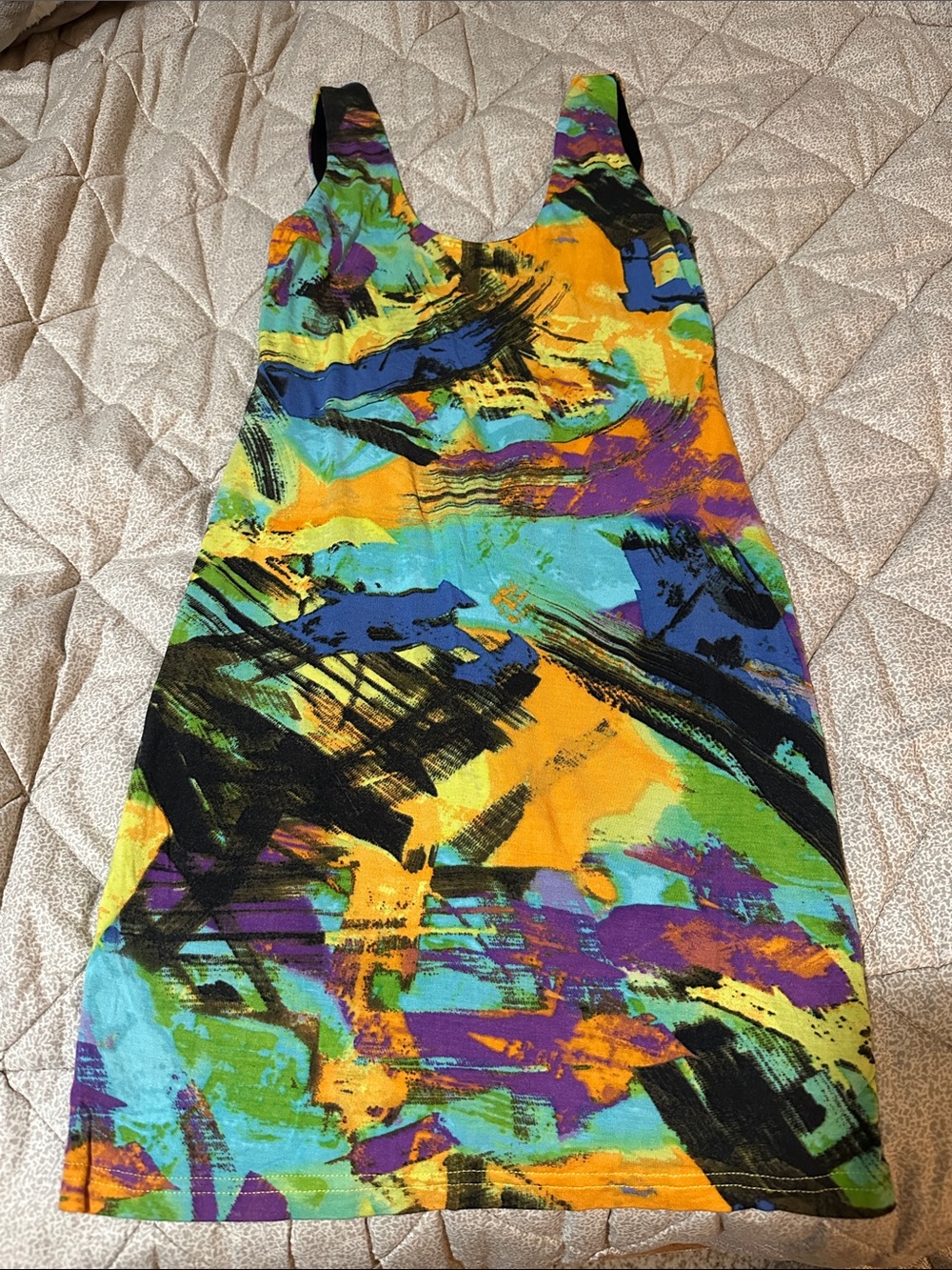 Olivaceous Form Fitting Abstract Dress